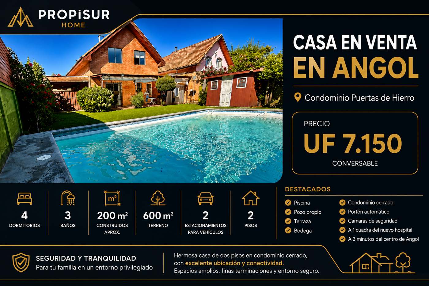 Casa en venta en Angol con piscina y 4 dormitorios en Condominio Puertas de Hierro Propisur Home
